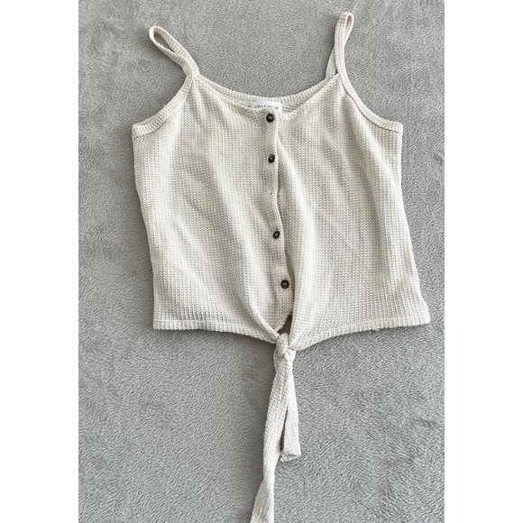 vestique Tops - Vestique Top‎ Women Large Oatmeal Knit Waffle Tank Top  Front Tie Y2K Retro